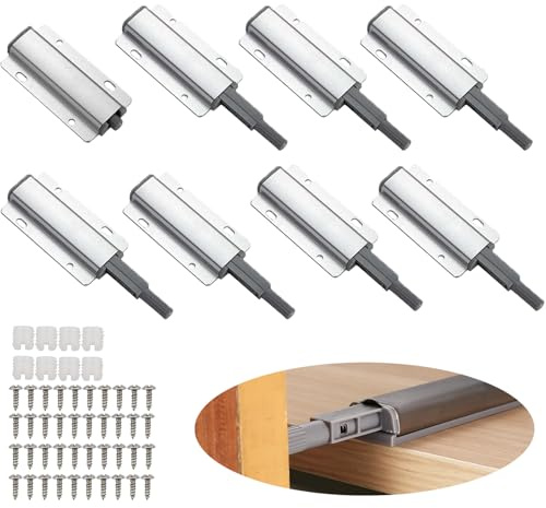 HaploS 8 Piezas Amortiguador de Puerta de Gabinete, Plata Push Imán Cocina Cajón Cerrador Empuje Abridor para RV Puerta, Captador de Resorte de Cajón de Muebles Magnéticos para Muebles, Cajones