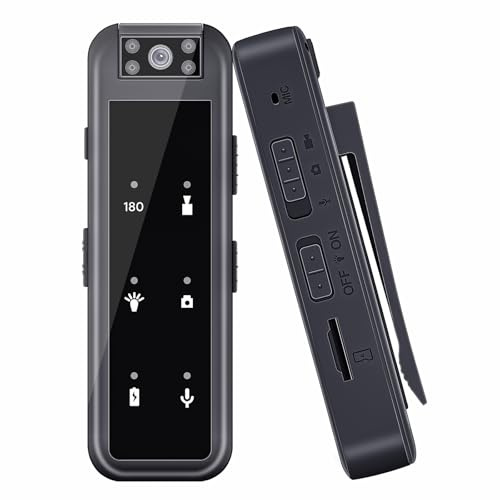 Biddsgg Body Cam Objectif Rotatif Caméra Espion 180° 64G avec Vidéo et Audio HD 1080P Mini Camera à Vision Nocturne Camera Portable Enregistrement Vidéo & Audio - pour Extérieur, Police, Vélo