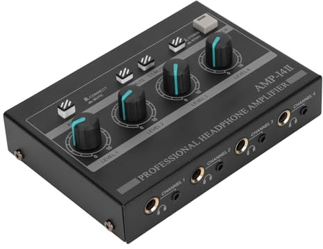 Plyisty Amplificateur de Casque AMP-14II à 4 Canaux avec des Boutons de Volume Individuels pour le Studio et l'utilisation de la Scène (Prise UE)