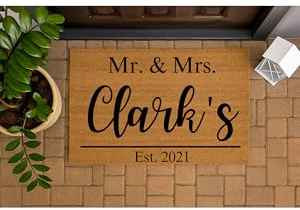 Trendi Personalised Coir Door Mat | Non-Slip Heavy-Duty | Customised Size | Dirt-Trapping | Rustic Outdoor & Indoor | Your Text (Mr&Mrs)