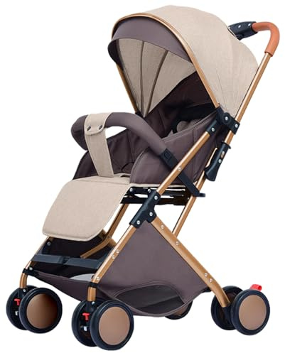 MUL-BOUTIQUE Passeggino ultra compatto da 0 a 6 anni, passeggino da viaggio con imbracatura di sicurezza a 5 punti, pieghevole compatto e inclinabile, con tasche e parasole (Kaki)