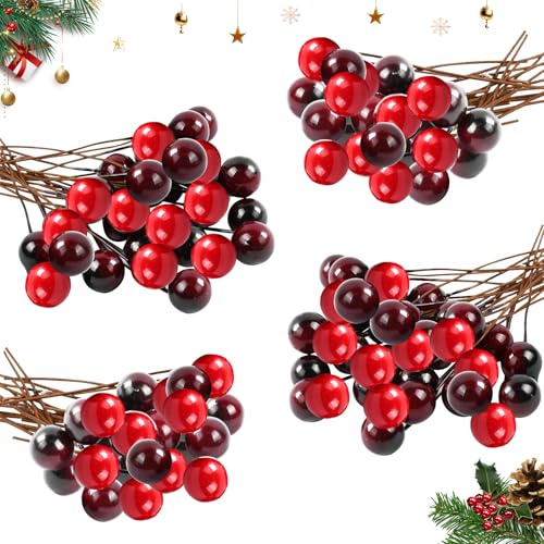 100 Stück Weihnachtsbeeren, Rote Beeren Weihnachten, Stechpalmenbeeren, Rote Beeren Deko Weihnachten, Weihnachtskranz DIY Dekoration, Weihnachtsdekoration für Zuhause/D