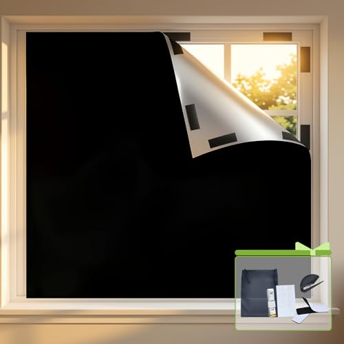 Blackout Curtains for Bedroom,Cuttable Black Out Window Cover Blackout Shades No Drill,Portable Bedroom Blackout Window Curtains Light Blocking Blinds for Skylight Shade,Media Room Nursery,39x57 Inch