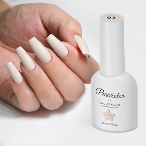 PEACECOLOR Esmaltes Semipermanentes para Uñas Beige, Esmalte Gel Natural French Manicure Nail Art UV/LED Soak-Off Gel 10ML