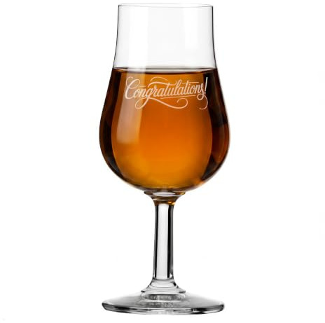 KROSNO Whisky Glass 1 Piece, 110 ml, Congratulations, Celebration Moments | Tasting whiskey glass, brandy, cognac, rum, Lead-Free Crystal, Dishwasher Safe, Long stem, Elegant personalized glassware
