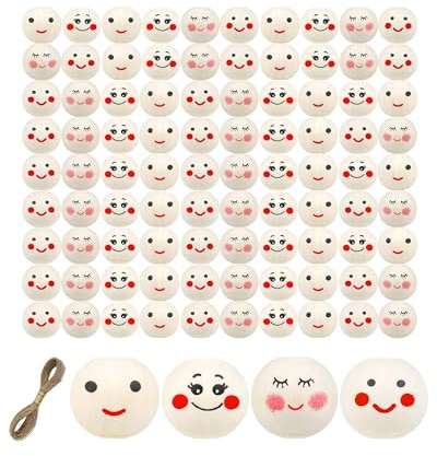 100 palline di legno per lavoretti con faccia 20 mm, lisce e naturali, perline legno ideali per DIY, braccialetti, collane, bambole e decorazioni creative artigianali.