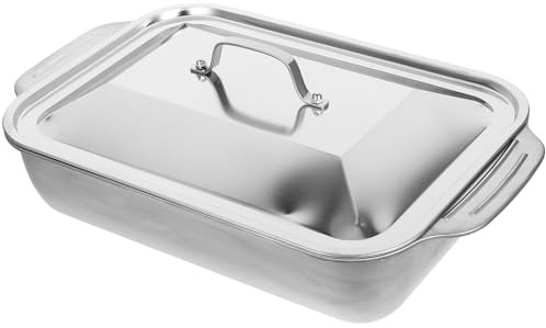 Veemoon Plat à Rôtir Rectangulaire en Acier Inoxydable 41X24X75 CM avec Couvercle Poêle à Griller Profonde pour Cuisson Uniforme de Poisson Barbecue et Plats Maison