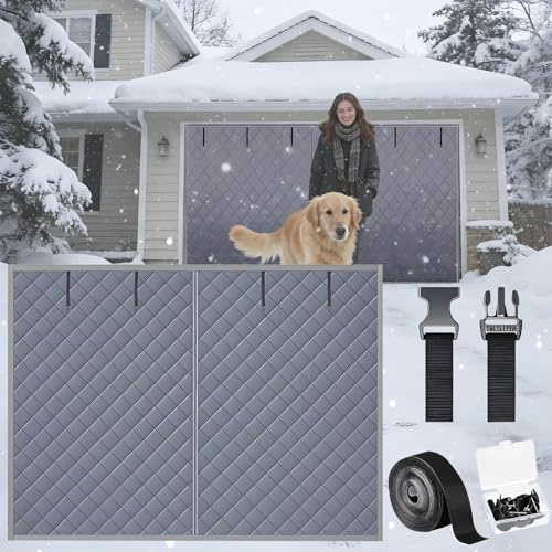Magnetic Thermal Insulated Garage Door Curtain, Winter Car Garage Door Weatherproof Insulation Cover and Screen, Oxford Cloth Insulation Kit 2 Car Windproof Waterproof Soundproof(Gray,W229xH213cm)