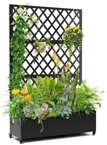 Garvee Écran d'intimité extensionérieur en métal avec jardinière et Treillis, 3 Panneaux, 183x120cm – Séparation Mobile idéale pour Balcon, terrasse ou Jardin – Parfait pour Plantes grimpantes,