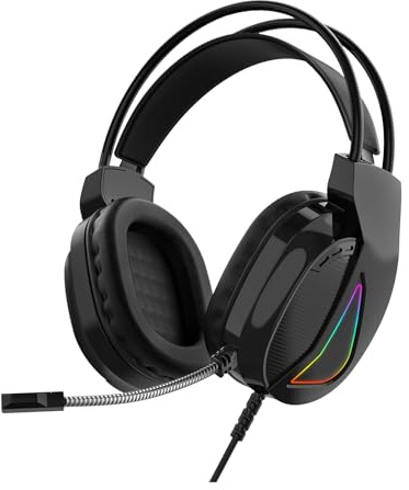 Plyisty TWOLF H160 Gaming Headset, Over Ear USB-trådbundna Hörlurar med 50 Mm Drivrutiner och RGB-belysning, Volymkontrollhjul, Bekvämt Dubbelt Huvudband