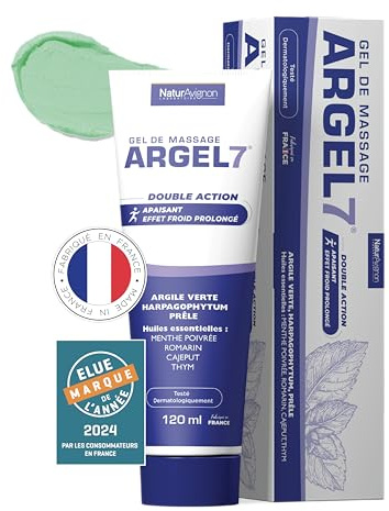 NaturAvignon Argel 7 gel de massage gênes articulaires et contracture musculaire | argile verte, harpagophytum | Creme massage genoux douleur dos |effet cryothérapie et relaxation | 120 mL