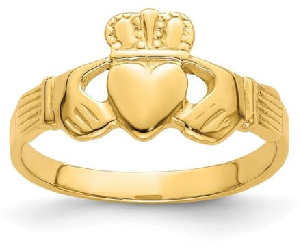 JewelryWeb Ring für Damen, 14 Karat Gold, irischer Claddagh-Stil, keltischer Dreifaltigkeitsknoten, hochglanzpoliert, Größe 7