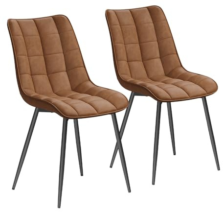 WOLTU Esszimmerstühle 2er Set, für Wohnzimmer Küche Esszimmer, Küchenstühle gepolstert mit Rückenlehne, Sitzfläche aus Kunstleder, mit Metallbeinen, bis 150 kg belastbar, Hellbraun