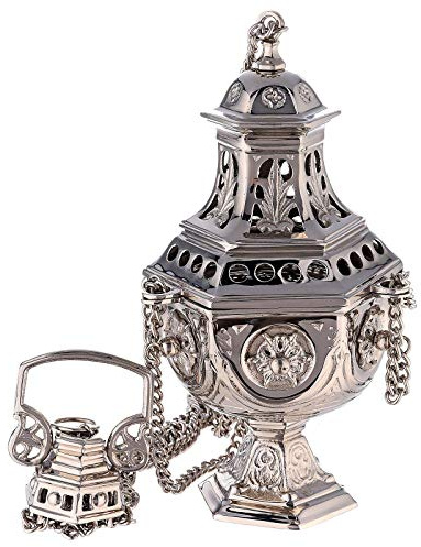 Holyart Weihrauchfass aus vernickeltem Messing, 27 cm