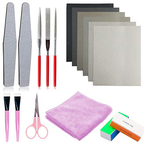 Surflyee 17 Stück Harz Guss Werkzeuge,Kunstharzgussformen,Inklusive Sandpapier, Polierblöcken, Poliertuch, Runde Feile, Halbrunde Feile und Schere zum Polieren von Epoxidharz, Schmuckherstellung