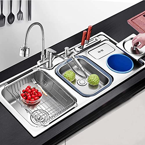 Fregadero Blanco Con Escurridor, Fregadero De Cocina Con Grifo Incorporado Fregadero De Acero Inoxidable De Dos Senos Incluyendo Con Grifo De Agua Dispensador De Jabón, Rebosadero Y Juego De Desagüe