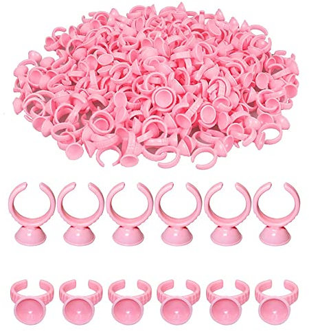 100 Pièces Rose Anneau de Colle en Plastique Extension de Cils Pigment Tasse Porte-anneau Microblading Encre Doigt Anneau Tasses pour Tatouage et Maquillage S without divider