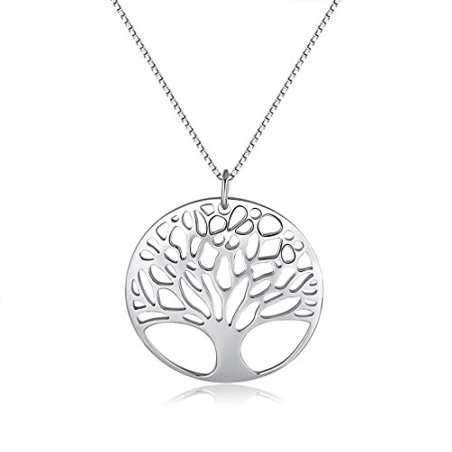LIUJZZJ Collier Arbre de Vie Pendentif avec Chaîne en Argent Sterling 925 Plaqué Or Blanc Cadeau Bijoux pour Femme