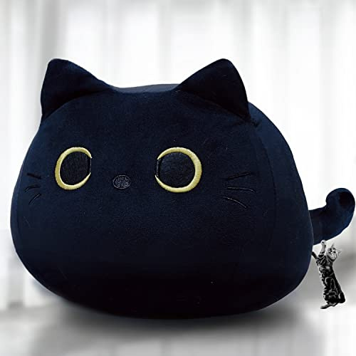 Kyduu Katter, svart, mjukt mjukisdjur, kudde, plyschdocka, plyschdocka, gosedjur, katt, mjukisdjur, stoppat djur, gåva, djurdocka (600 g)