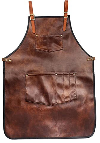 Liummrcy Lederschürze Einstellbare Friseur-Arbeitsschürze mit zwei Taschen - perfekt für die Küche Kochen Backen Gartenarbeit Restaurant BBQ Coffee House, professionelle Schürze