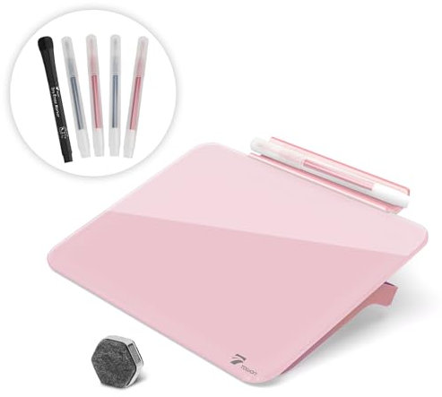 TOWON Mini Desktop Glass Whiteboard | Small Desk Notepad | Pink Office Buddy Board | Great Reminder Memo Board for Office Home School Kids, 21 x 15 cm, Pink