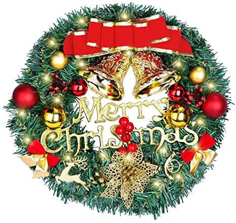 WAIZHIUA 30cm Christmas Wreath Artificial Christmas Front Door Wreath Ornament Christmas Winter Holiday Wreath for Door Wall Fireplace Shop Window Xmas Tree Decoration