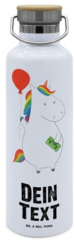 Mr. & Mrs. Panda Flasche personalisiert Einhorn Luftballon - Personalisierte Geschenke, Unicorn, Geld, Geschenk, Einhörner, Trinkflasche, Wasserflasche, Edelstahl Mit Gravur, Namen, Freude