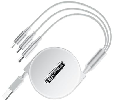 CAFELE 3 in 1 Retractable Charging Cable [20-120CM] | 5V/3A Safe Fast Retractable Multi USB Cable,Type C/MicroUSB/Phone for 14 13 Galaxy Huawel X1a0mi,Universal&Portable