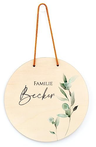 personalisiertes Türschild aus Holz - Namensschild für Familien - Haustürschild mit Namen und Blumen - Familienschild Eingangstür