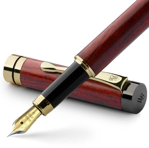 Wordsworth & Black Füllfederhalter-Set, Luxus-Bambusholz - Extrafeine Feder, Geschenketui; inklusive 6 Tintenpatronen, Tintenkonverter - Journaling, Kalligraphie; Zeichnen [Rosenholz]