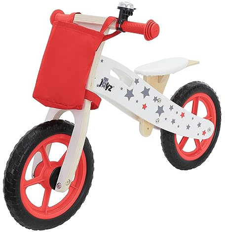 Joyz Laufrad aus Holz, Rot, Lauflernrad für Kinder ab 2 Jahren, Holzlaufrad mit Verstellbarer Sitz, pannensicheren 11 Zoll-Eva-Räder, Kinderfahrrad Kinderlaufrad mit Stoffbeutel, Klingel & Tragegriff