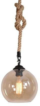 Modern Pendelleuchte Hanf Seil Glas Globus Pendelleuchte Industrieller Vintage-Glaskugel-Kronleuchter Rustikale Bauernhaus Hängelampe for Küche Restaurant Loft Cafe Bar Speisesaal Deckenleuchte (Colo