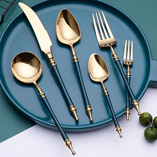 KOHARA Ensemble d'argenterie 32 pièces, Service de Couverts en Acier Inoxydable doré pour 8 Personnes, Ensemble de Couverts de Table pour Restaurant de Cuisine à Domicile, fourchettes/c