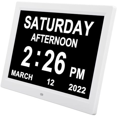 Asixxsix Wecker, 12 Zoll digitaler Kalender Wecker Tag Uhr automatisch dimmen Kalender Tag Uhr, unterstützt Wand & Desktop-Montage, elektronischer Kalender für ältere Menschen Demenz (EU)