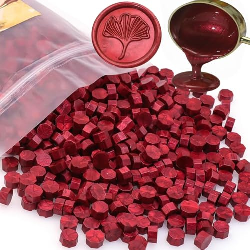 300 Pcs Wax Seal Beads, Sealing Wax Beads, Refilling Octagon Wax Sealing Beads for Wax Stamp Sealing, Perfect for Wedding Invitations, Christmas Cards, Envelopes, Letter Sealing (New burgundy)
