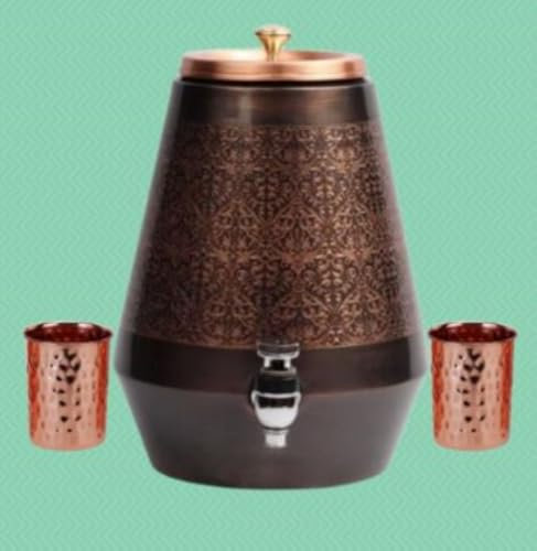 jewellary hub, dispenser d'acqua vintage in rame, per acqua Matka, benefici per la salute ayurvedica, serbatoio dispenser da 05 litri con 2 bicchieri