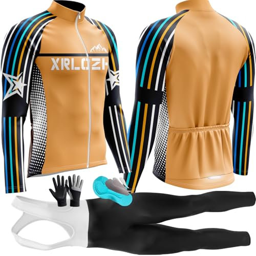 Radtrikot Set,Winter Fahrradbekleidung Herren Radsportanzüge Mit Thermofleecefutter Langarmtrikot Winter Radtrikot Set Mit 9D Polster Hosen Für MTB Rennrad (TYP-B5,XS)