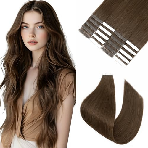 Benehair Tape in Extensions Echthaar, 20Pcs 50g Invisible Tapes in Extensions Echt Haar, Remy Tape Haarverlängerungen Menschliches Haar, Seidig Gerade Echthaar Extension Tapes, 40CM Dunkelbraun