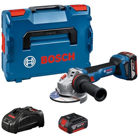 Bosch Professional 18V System amoladora angular a batería GWS 18V11 S (diámetro del disco de 125 mm, incl. 2 baterías GBA 5.0Ah, cargador GAL 1880, LBOXX)