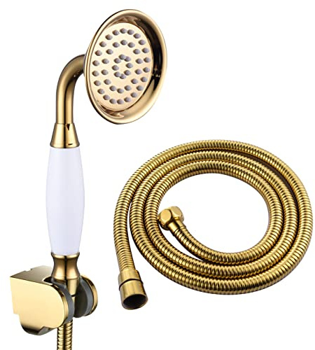 Soffione Doccia in Ottone con Tubo Flessibile e Supporto angolare Regolabile Soffione Doccia Moderno ad Alta Pressione Soffione Doccia a Risparmio idrico in Oro