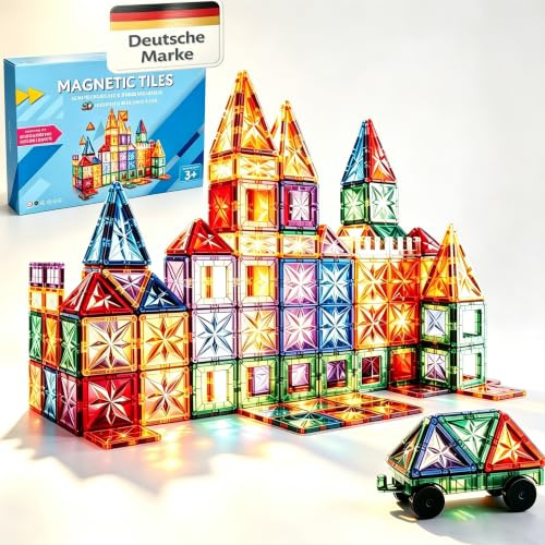 JOOZLEWELT 100 Teile Magnetbausteine mit Facettenschliff | umweltfreundliche Verpackung | Magnetspielzeug mit 1 Auto | Lernspielzeug für Kinder ab 3 Jahren