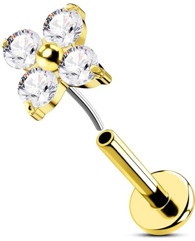 OUFER 16G Gold Helix Piercing Threadless Blume Knorpel Ohrpiercing Edelstahl 316L Tragus Earring Klar CZ Lip Stud für Frauen 6 mm
