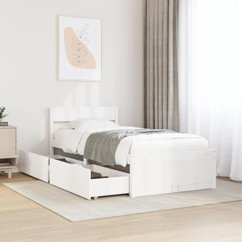 Iiaky Massivholzbett ohne Matratze Weiß 100x200 cm Holz Bett Massivholzbett Bed Frame Bettgestell Bett Holz Kiefernholz