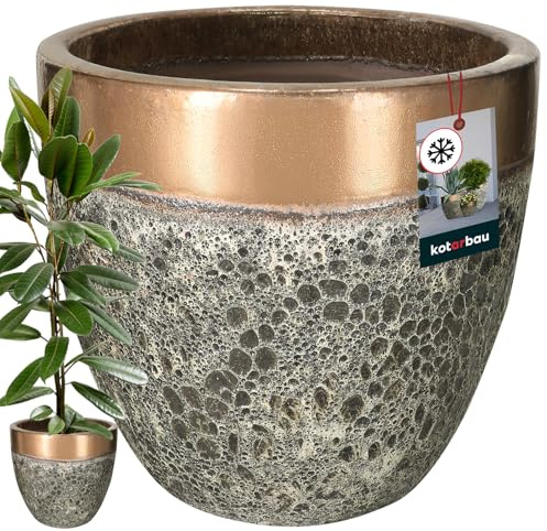KOTARBAU® Blumenkübel Höhe 41 cm ⌀ 46 cm Blumentopf Gold Keramik Pflanzkübel frostsicher Übertöpfe für draußen Flower Pot Outdoor & Indoor Pflanzkübel innen außen