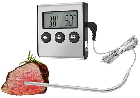 Termometro digitale per arrosti, da forno, da carne, da cucina, con timer per barbecue, barbecue, affumicatore