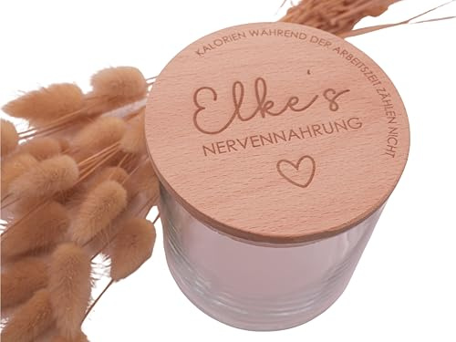 Generisch Personalisiertes Geschenkglas mit Gravur, Nervennahrung, 530 ml, Luftdichter Buchenholzdeckel, Spülmaschinenfest, Geschenk zum Ruhestand