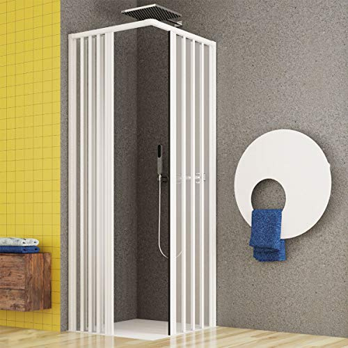 Yellowshop - Box Doccia per Disabili Stefy 2 Lati in PVC bianco, Apertura Angolare a Soffietto, Accesso Facile e Ampio, Reversibile, Installazione Veloce (Bianco, GBSTD0909QN)