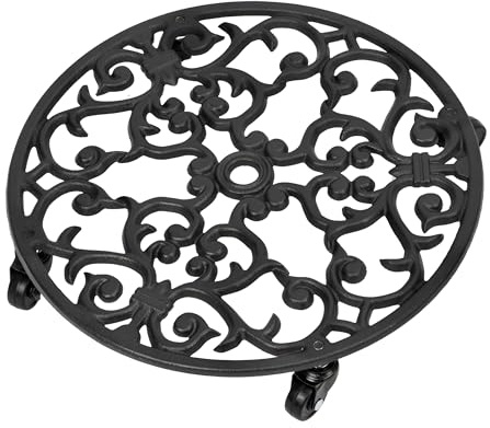DIVCHI Plant Stand Heavy Duty Metal Flower Pot Holder with Wheels Decorative Round Plants Holder Indoor & Outdoor Garden Patio Rolling Planter Stands
