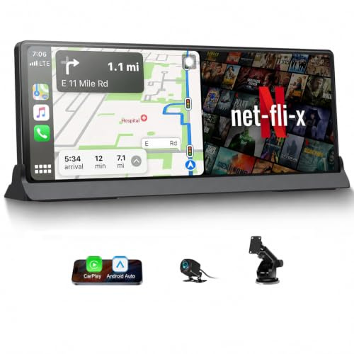 Carplay Display mit Net-FLI-x YouTube 10.26 Zoll Android Auto Display | Apple Carplay mit 1080P Rückfahrkamera Ultra HD Großer Android Car Play Bildschirm 5G WLAN Bluetooth for iOS 7+ Android 11+