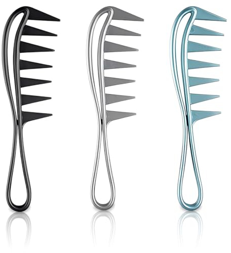 Peigne Cheveux, 3 Pièces Peigne À Dents Larges, Peigne De Requin, Pour Cheveux Bouclés, Résistant À La Chaleur À Coiffure Professionnel, Brosse Homme, Femme Ou Enfant Noir, Argent, Bleu